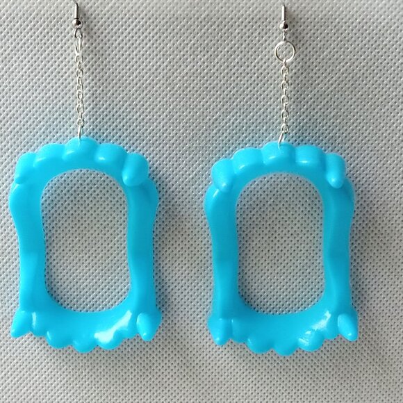 Blue Vampire Teeth Earrings, Fun Halloween Earrings, Handmade Dangle Earrings - Picture 1 of 8